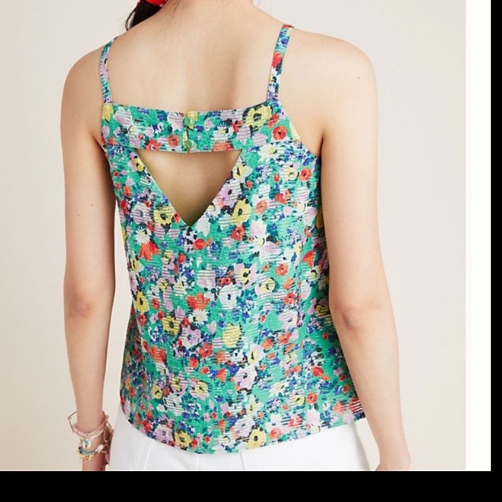 Anthropologie Maeve green floral tank top